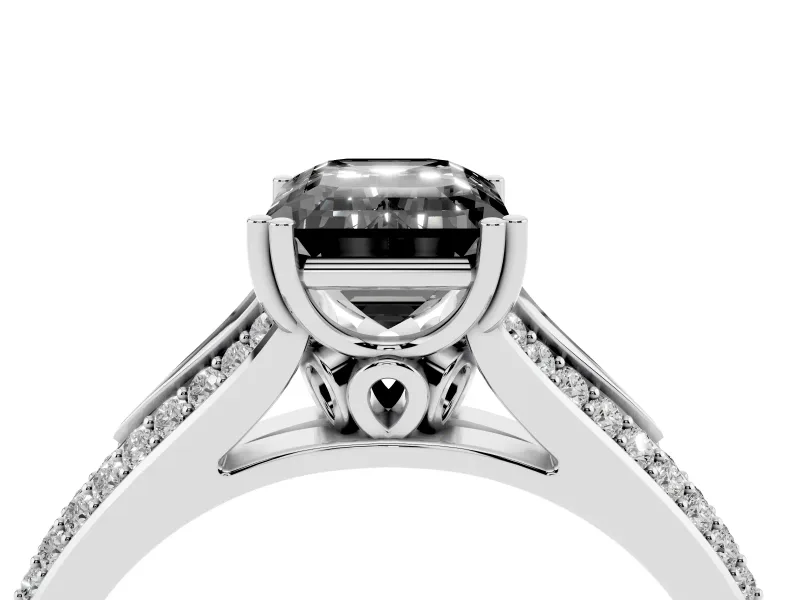 Emerald Cut Split Shank Engagement Ring Setting for a Black Center | Pavé Band | Sterling Silver
