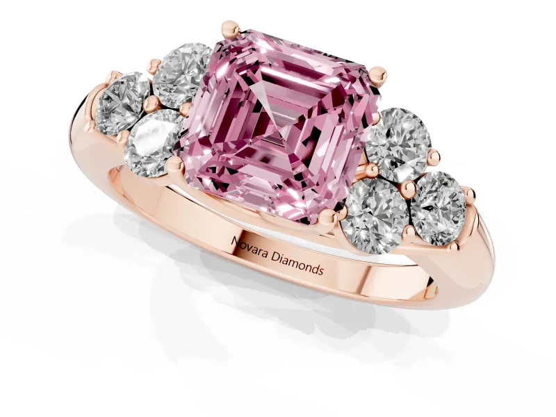 Asscher Cut Side Stone Engagement Ring Setting for a Fancy Pink Lab-Grown Diamond | Rose Gold