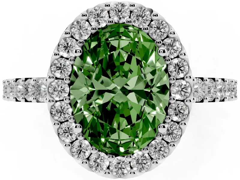 Oval Halo Engagement Ring Setting for a Fancy Green Lab-Grown Diamond | Single Row Pavé Band | Sterling Silver