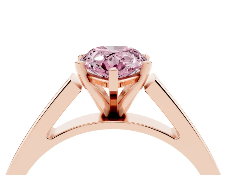 Fancy Pink Pear Cut Diamond Solitaire Engagement Ring Set in Rose gold with Prong Setting and Tapered Band