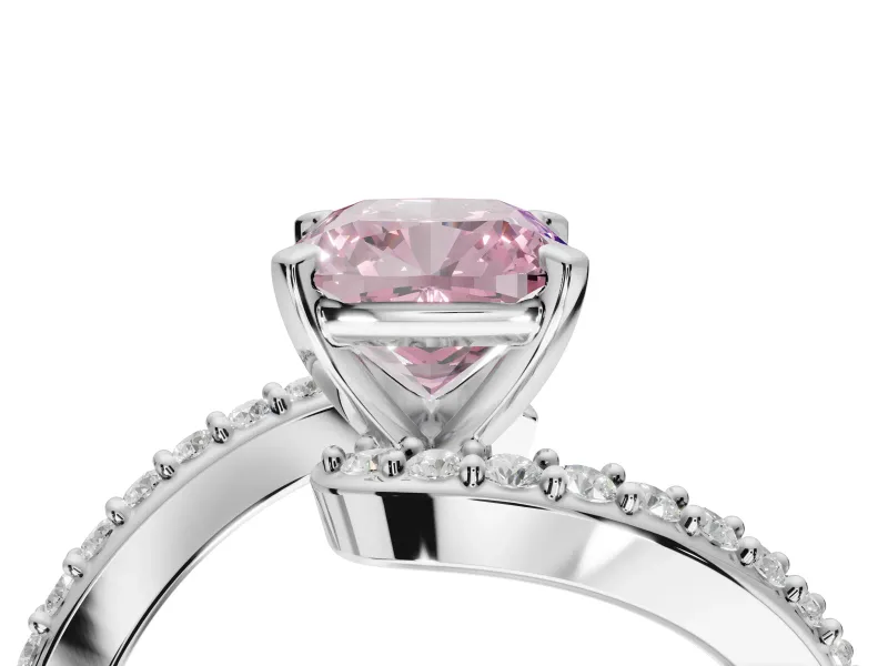 Cushion Cut Bypass Pavé Engagement Ring Setting for a Fancy Pink Lab-Grown Diamond | Platinum