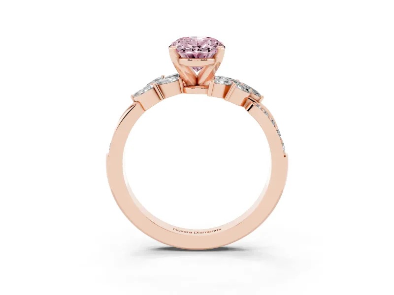 Oval Floral Side Stone Engagement Ring Setting for a Fancy Pink Lab-Grown Diamond | Rose Gold
