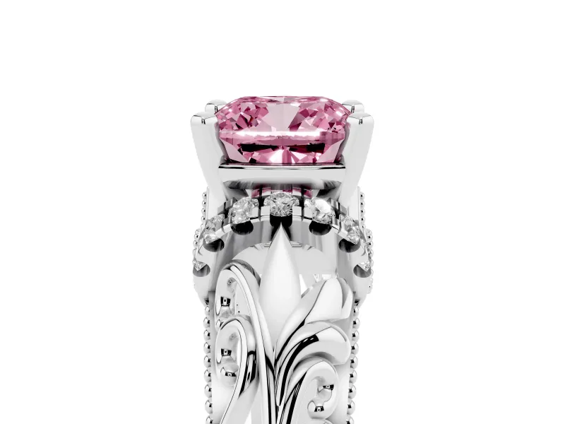 Cushion Cut Filigree Solitaire Engagement Ring Setting for a Fancy Pink Lab-Grown Diamond | Platinum