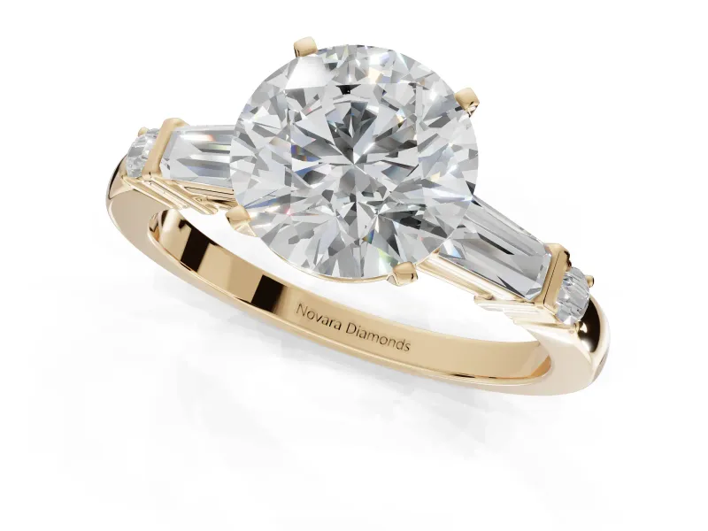 Round Tapered Baguette Engagement Ring Setting | Bar Set Sides | Yellow Gold