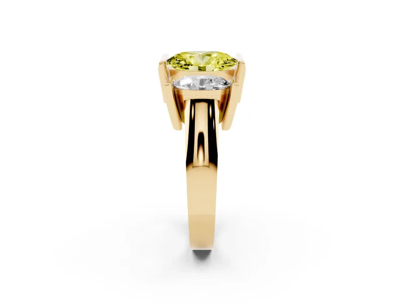 Oval Channel-Set Three Stone Engagement Ring Setting for a Fancy Yellow Lab-Grown Diamond | Wide Flat Band | Yellow Gold