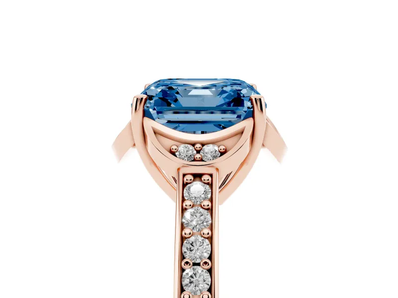 Asscher Cut Floral Pavé Engagement Ring Setting for a Fancy Blue Lab-Grown Diamond | Rose Gold