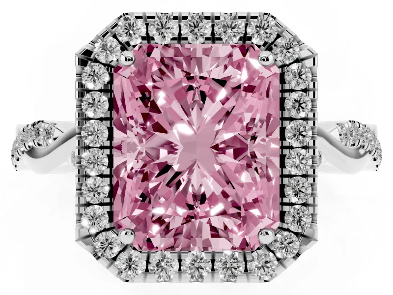 Radiant Cut Twist Halo Engagement Ring Setting for a Fancy Pink Lab-Grown Diamond | Platinum
