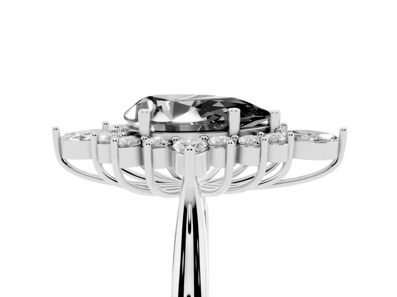 Pear-Shaped Cluster Halo Engagement Ring Setting for a Black Center | Sterling Silver