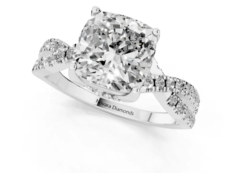 Cushion Cut Twisted Split Shank Pave Engagement Ring Setting | Pave Gallery | Platinum