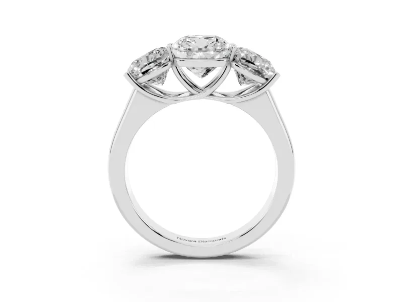 Cushion Cut Three Stone Engagement Ring Setting | Basket Prong Heads | Platinum