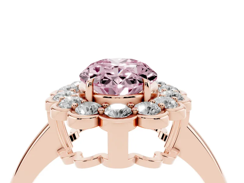 Oval Scalloped Cluster Halo Engagement Ring Setting for a Fancy Pink Lab-Grown Diamond | Plain Band | Rose Gold