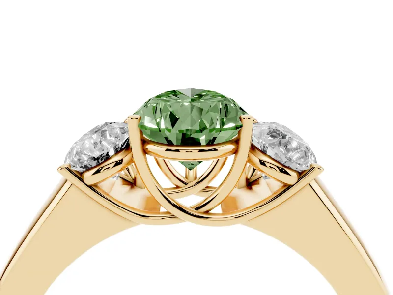 Pear-Shaped 3 Stone Engagement Ring Setting for a Fancy Green Lab-Grown Diamond | Yellow Gold