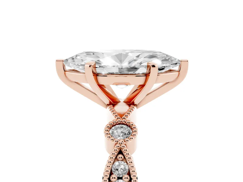 Marquise Vintage Milgrain Solitaire Engagement Ring Setting | Bezel Accents | Rose Gold