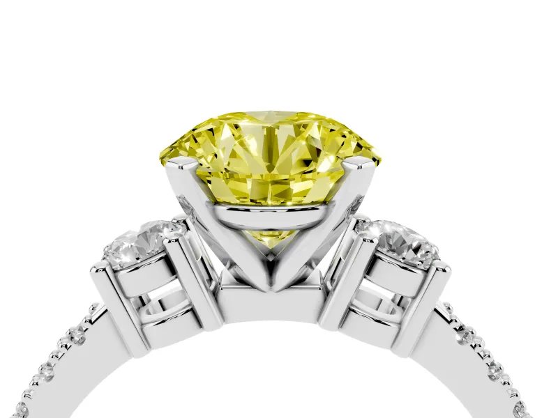 Fancy Yellow Three-Stone Round Cut Diamond Pavé Band Ring Set in Silver with Prong Setting