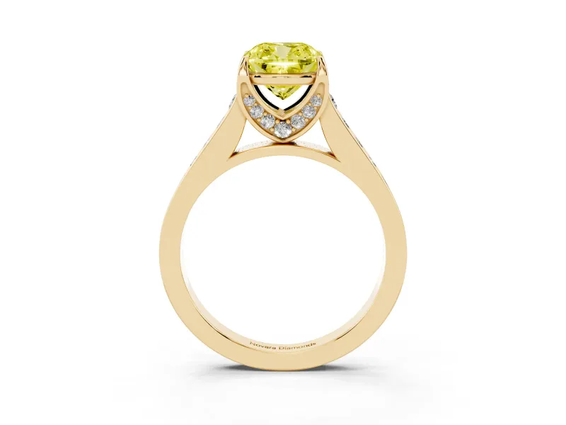 Cushion Cut Graduated Pavé Engagement Ring Setting for a Fancy Yellow Lab-Grown Diamond | Yellow Gold