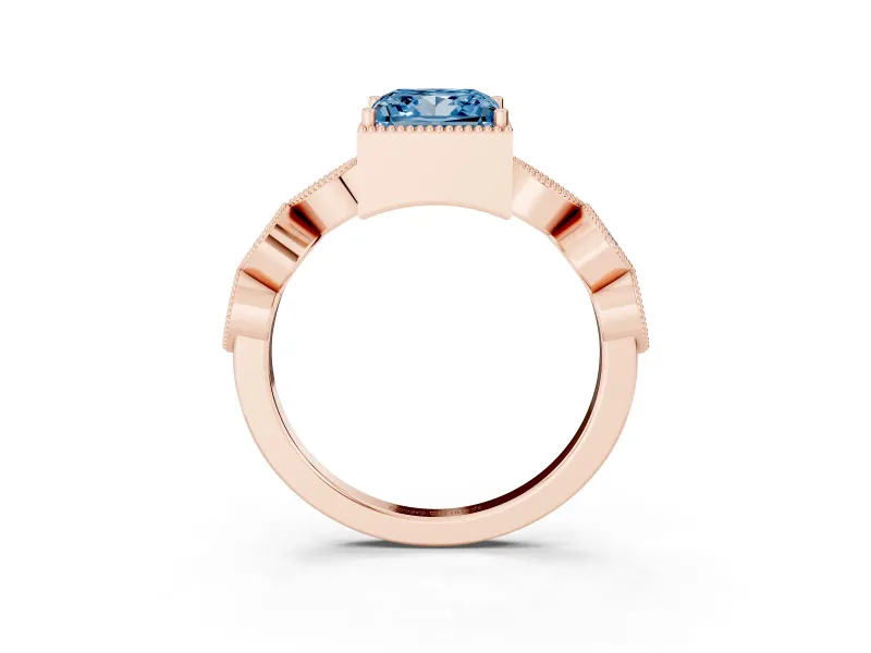 Princess Cut Vintage Engagement Ring Setting for a Fancy Blue Lab-Grown Diamond | Rose Gold - Design NV-24637