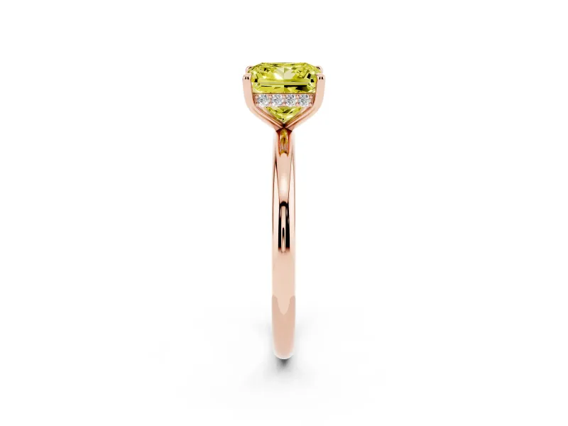 Princess Cut Hidden Halo Ring Setting for a Fancy Yellow Lab-Grown Diamond | Rose Gold