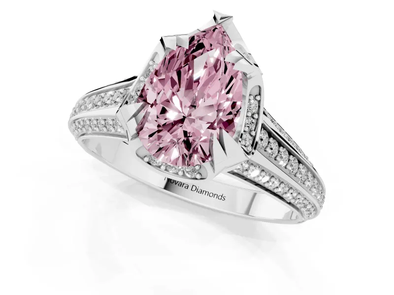 Fancy Pink Pear Cut Diamond Pavé Split Shank Solitaire Ring Set in White gold with Prong Setting