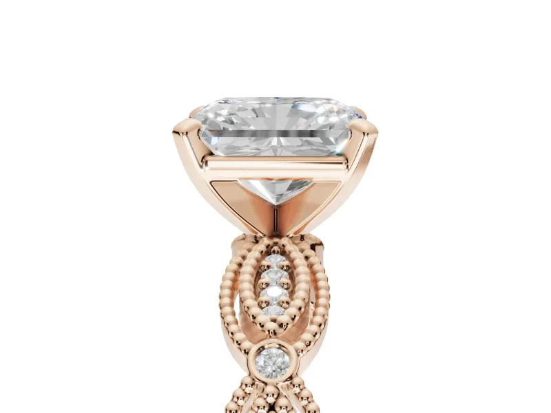 Radiant Cut Vintage Milgrain Engagement Ring Setting | Graduated Stations | Rose Gold
