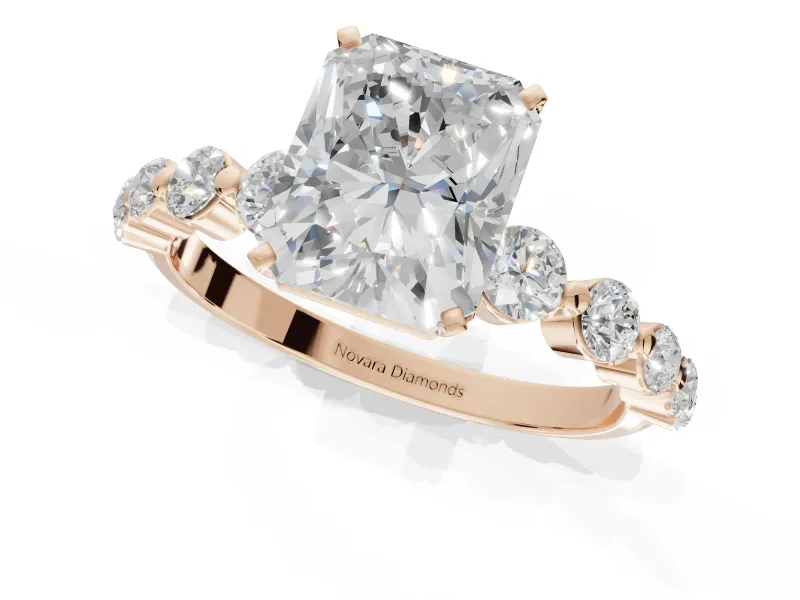 Radiant Cut Graduated Side Stone Engagement Ring Setting | Individually Seated | Rose Gold