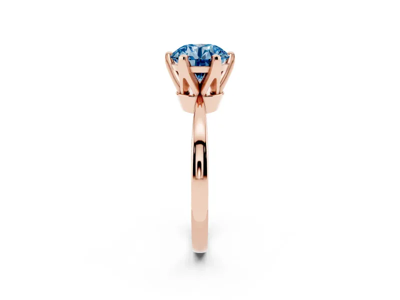 Fancy Blue Round Cut Diamond Solitaire Engagement Ring Set in Rose gold with Slim Tapered Solitaire Band