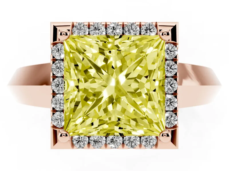 Princess Cut Halo Engagement Ring Setting for a Fancy Yellow Lab-Grown Diamond | Rose Gold