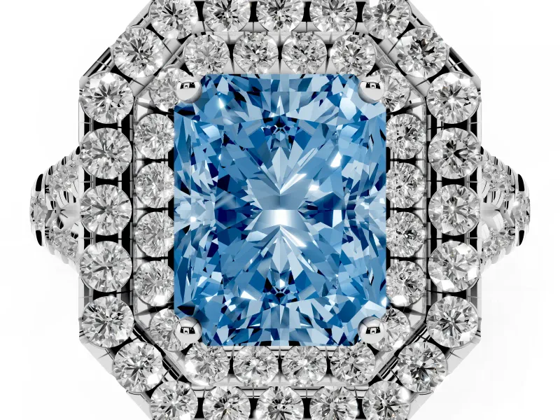 Radiant Cut Halo Split Shank Engagement Ring Setting for a Fancy Blue Lab-Grown Diamond | Sterling Silver