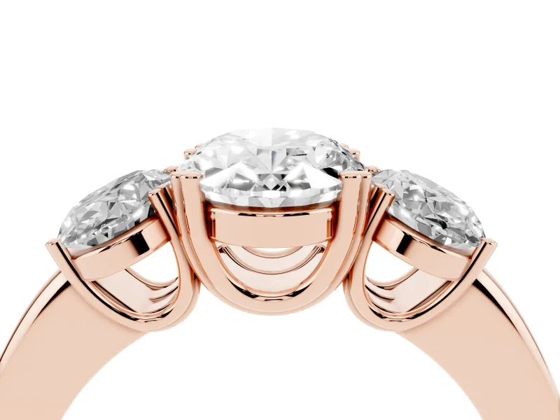 Oval Three Stone Engagement Ring Setting | Double Claw Head | Rose Gold