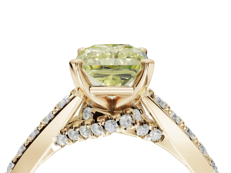 Radiant Cut Pavé Engagement Ring Setting for a Fancy Yellow Lab-Grown Diamond | Crossover Gallery | Yellow Gold