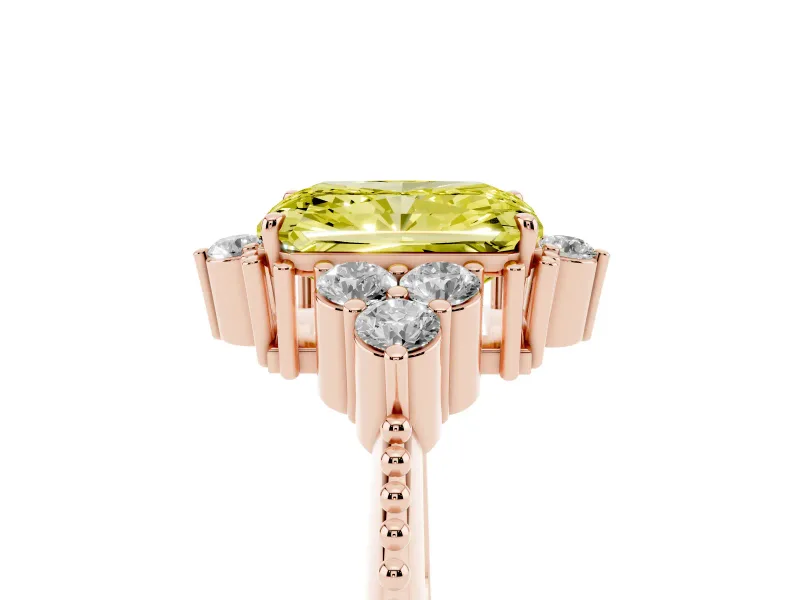 Radiant Cut Cluster Engagement Ring Setting for a Fancy Yellow Lab-Grown Diamond | Rose Gold