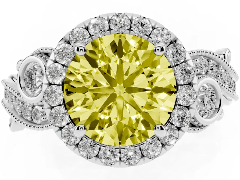 Round Halo Engagement Ring Setting for a Fancy Yellow Lab-Grown Diamond | Sterling Silver - Design NV-24754