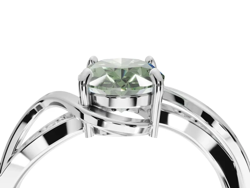 Oval Bypass Solitaire Engagement Ring Setting for a Fancy Green Lab-Grown Diamond | Pavé and Plain Strands | Platinum