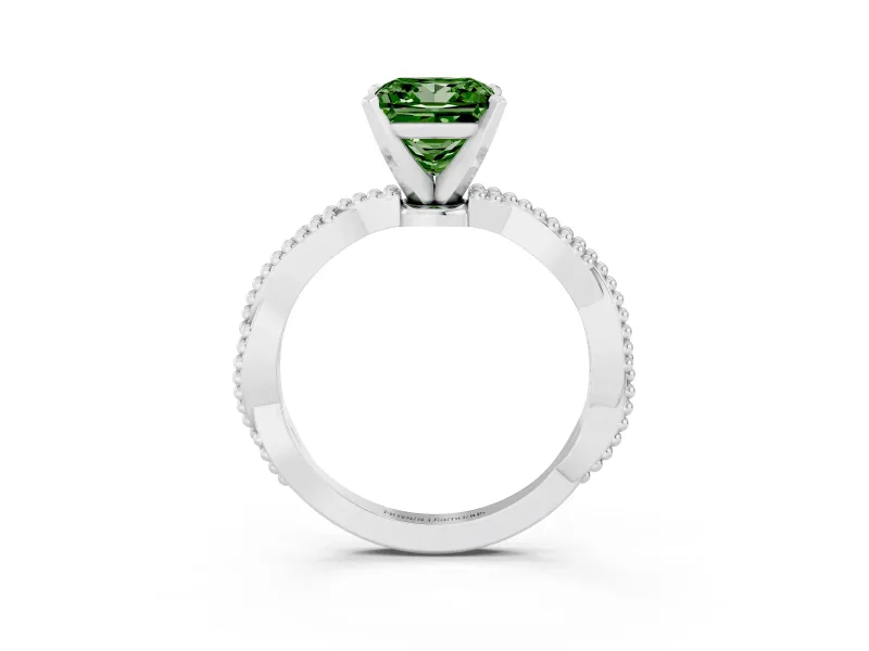 Princess Cut Twisted Engagement Ring Setting for a Fancy Green Lab-Grown Diamond | Beaded Twist | Sterling Silver