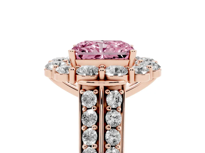 Radiant Cut Large Accent Halo Engagement Ring Setting for a Fancy Pink Lab-Grown Diamond | Rose Gold