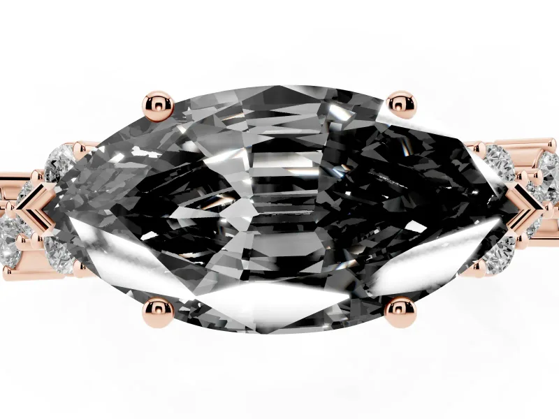 Marquise Scattered Accent Engagement Ring Setting for a Black Center | Slim Band | Rose Gold