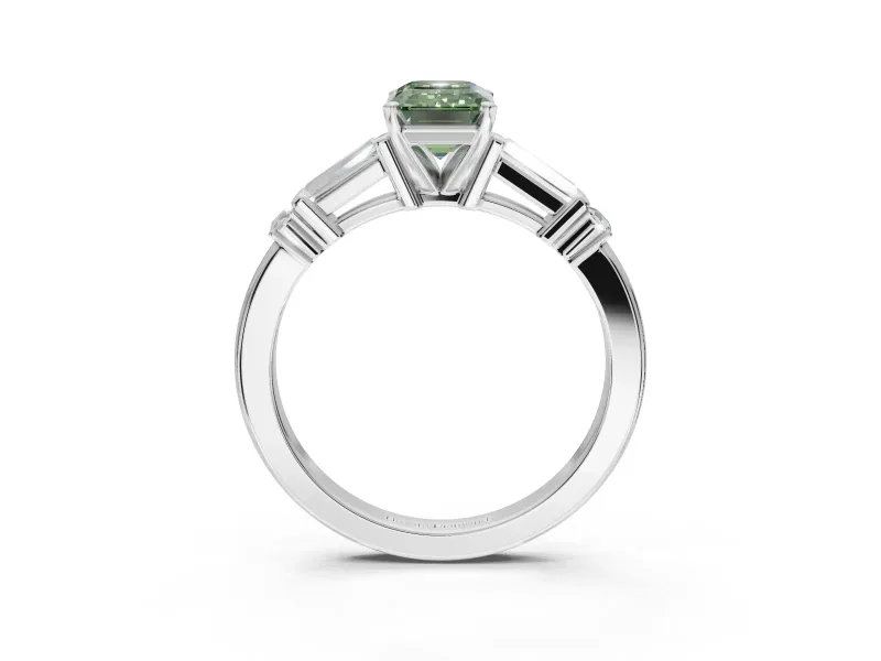 Emerald Cut Tapered Baguette Engagement Ring Setting for a Fancy Green Lab-Grown Diamond | Platinum