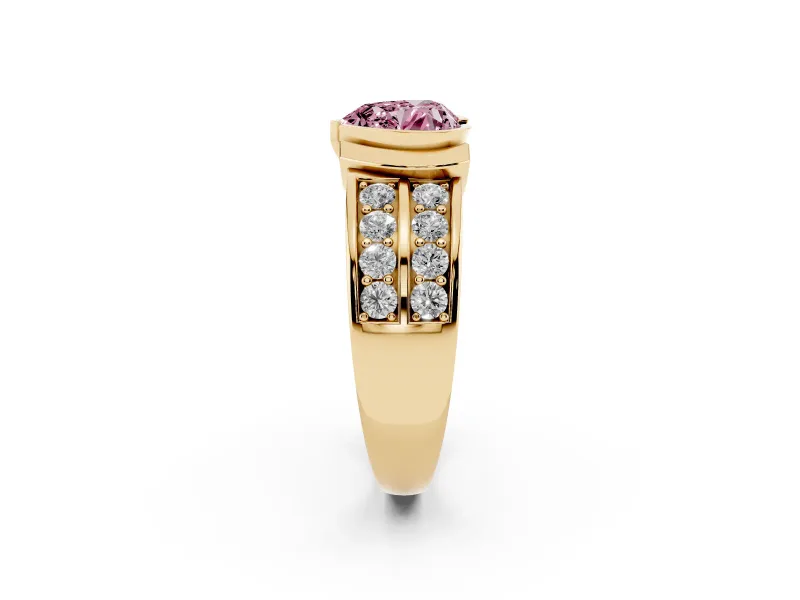 Heart-Shaped Half Bezel Engagement Ring Setting for a Fancy Pink Lab-Grown Diamond | Channel Band | Yellow Gold