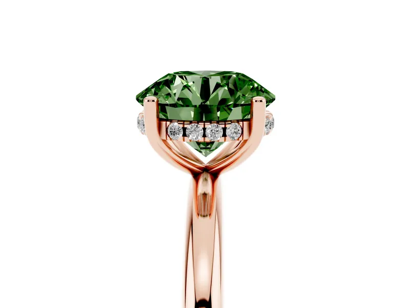 Round Micro-Prong Hidden Halo Engagement Ring Setting for a Fancy Green Lab-Grown Diamond | Plain Band | Rose Gold
