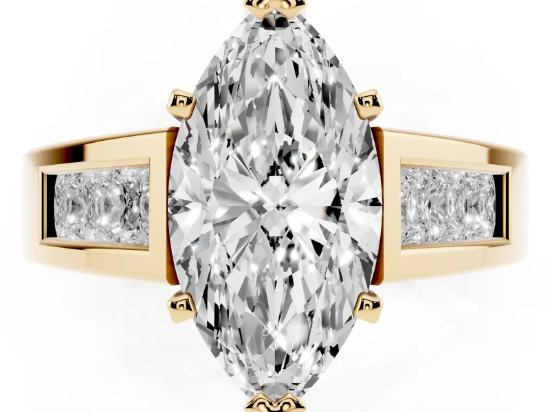Marquise Channel-Set Engagement Ring Setting | Princess Side Stones | Yellow Gold