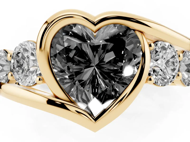 Heart-Shaped Bezel Bypass Engagement Ring Setting for a Black Center | Yellow Gold
