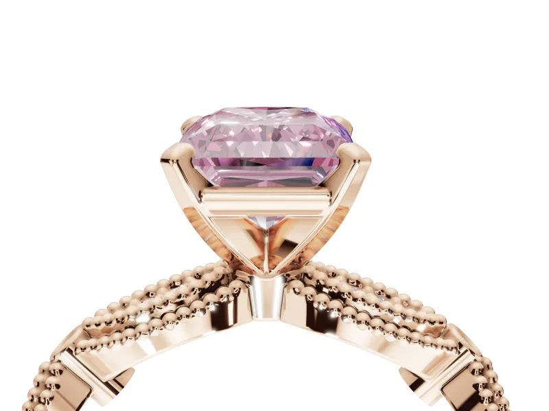 Radiant Cut Vintage Milgrain Engagement Ring Setting for a Fancy Pink Lab-Grown Diamond | Graduated Stations | Rose Gold