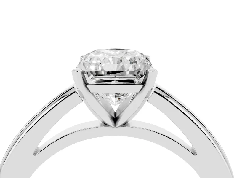 Radiant Cut Diamond Solitaire Ring Set in White gold with Prong Setting and Classic Band