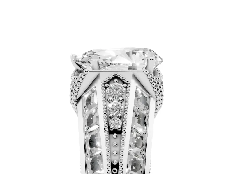 Pear-Shaped Vintage Milgrain Hidden Halo Engagement Ring Setting | Channel-Set Shoulders | Platinum