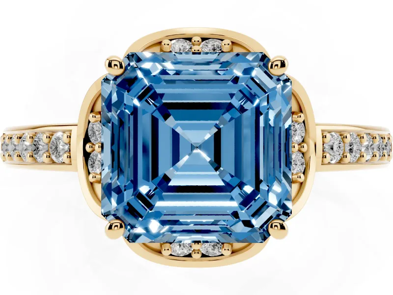 Asscher Cut Floral Pavé Engagement Ring Setting for a Fancy Blue Lab-Grown Diamond | Yellow Gold