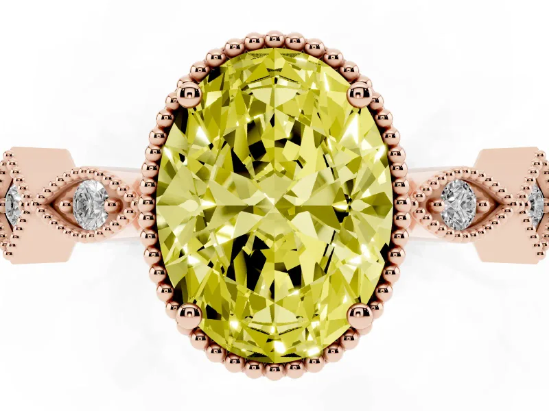 Fancy Yellow Oval Cut Diamond Milgrain Marquise Twist Band Ring Set in Rose gold with Prong Setting