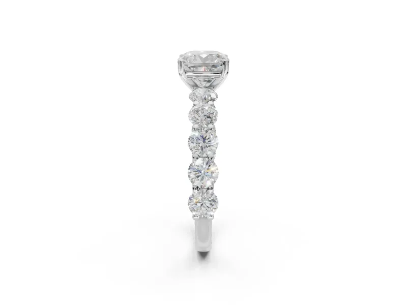 Cushion Cut Side Stone Engagement Ring Setting | Scalloped Prong Accents | White Gold