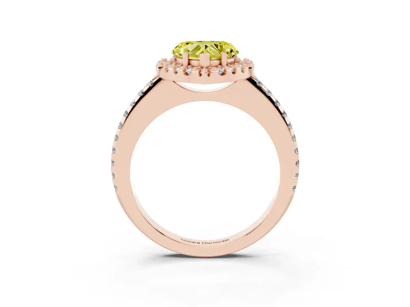 Heart-Shaped Pave Halo Engagement Ring Setting for a Fancy Yellow Lab-Grown Diamond | Pave Band | Rose Gold