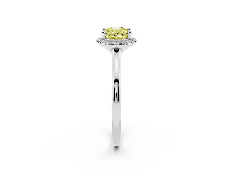 Oval Halo Engagement Ring Setting for a Fancy Yellow Lab-Grown Diamond | Plain Polished Band | White Gold