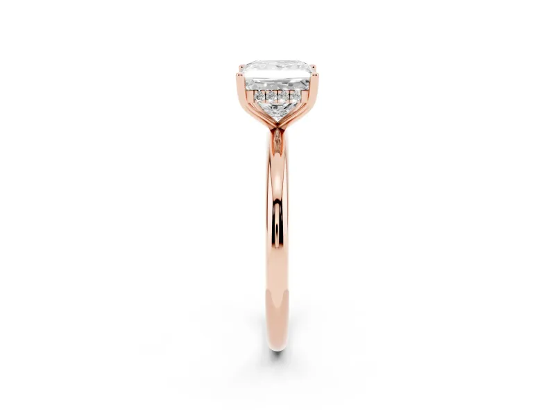 Princess Cut Micro-Prong Hidden Halo Engagement Ring Setting | Plain Band | Rose Gold