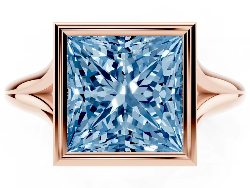 Princess Cut Bezel Engagement Ring Setting for a Fancy Blue Lab-Grown Diamond | Rose Gold